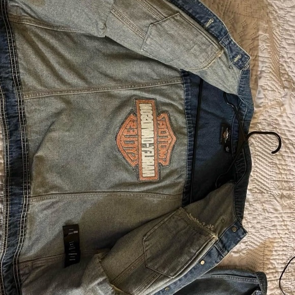 Harley-Davidson Blue Denim Jacket with Orange Logo - Picture 4 of 5